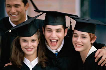 Students in caps and gowns